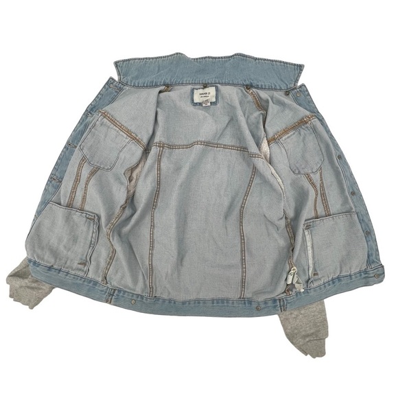 Forever 21 Fleece Sleeves Denim Jean Jacket Size Small Women’s - Picture 6 of 8